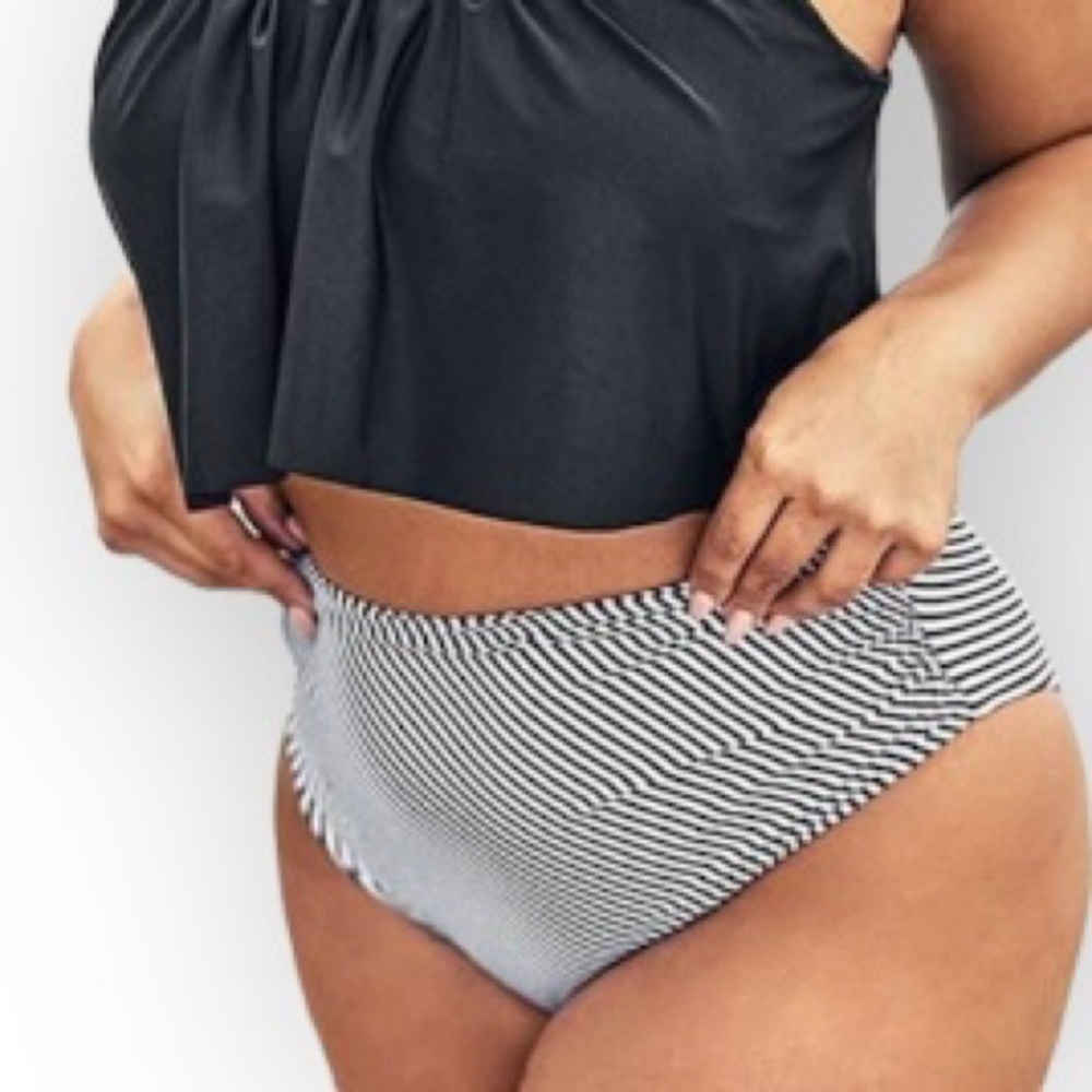 Cupshe NWT High Waisted Bikini Bottoms Black White Stripe Plus Size 2X New